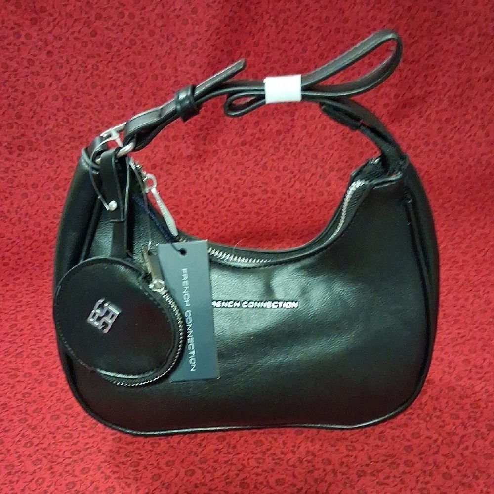 French Connection Minimalist Black Sleek Sabrina Bag With Accessory Pouch New